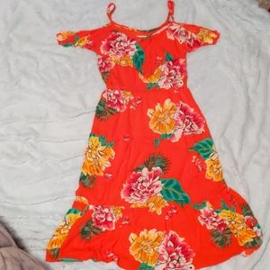 Old Navy Orange Floral Cold-Shoulder Dress